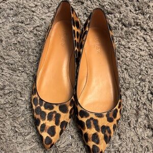 J. Crew Leopard-Print Pointed Toe Flats in Tan and Black